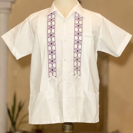 【2027年7月31日までにお届け】【受注生産】【半袖】【 ESGS-03S-WPU 】【 S/S GUAYABERA 】【REJILLADA MOTA】【麻の葉柄】【WHITE x  PURPLE】