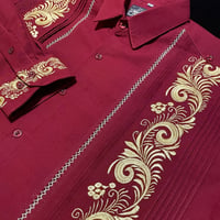 【予約商品】【長袖】【袖刺繍】【ESG-T30L-BUG】【 L/S GUAYAMISA 】【 BURGUNDYx GOLD】【 臙脂色x金】