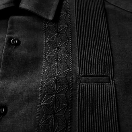 【2027年7月31日までにお届け】【受注生産】【半袖】【 ESGS-04S-B 】【 S/S GUAYABERA 】【 REJILLADA ASA 】【 麻の葉柄 】【 BLACK 】【黒】