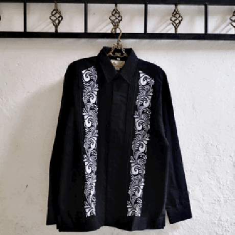 【お取り寄せ商品】【長袖】【IMP-COL-100L-B】【GUAYABERAS COLLI】【 L/S GUAYAMISA】【 BLACK x WHITE 】【 黒 x 白 】