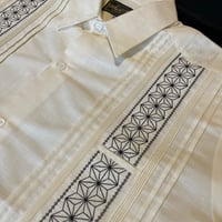 【長袖】【麻の葉柄】【 ESGS-10L-OFB】【 L/S GUAYAMISA ASA 】【OFF WHITExBLACK】 【オフホワイトx黒】