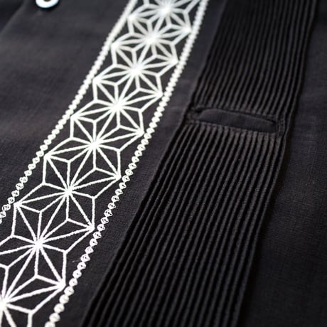 【2027年7月31日までにお届け】【受注生産】【長袖】【 ESGS-04L-BS 】【 L/S GUAYABERA 】【 REJILLADA ASA 】【 麻の葉柄 】【BLACKxSILVER】