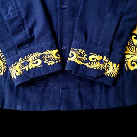 【ご注文日より１年以内にお届け】【受注生産】【長袖】【袖刺繍】【ESG-T30L-NG】【 L/S GUAYAMISA】【 NAVY x GOLD 】【 紺 x 金 】