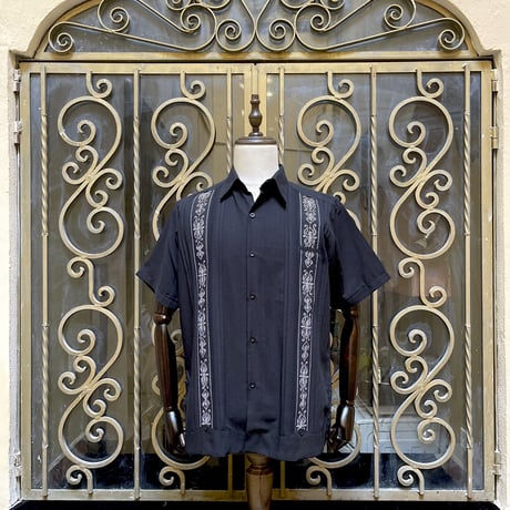 【半袖】【 ESG-32S-BS 】【 S/S GUAYABERA】【BLACK x SILVER】 【黒 x 銀】
