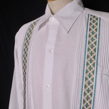 【長袖】【ESG-109L-WJA】【GUAYABERAS】【 L/S GUAYABERA】【WHITE x JADE 】