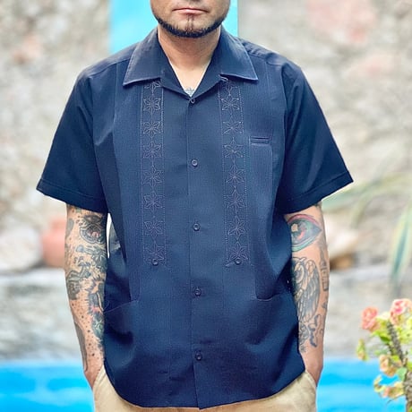 【2027年7月31日までにお届け】【受注生産】【半袖】【 ESGS-03S-B 】【 S/S GUAYABERA 】【 REJILLADA MOTA 】【 麻の葉柄 】【 BLACK 】【黒】