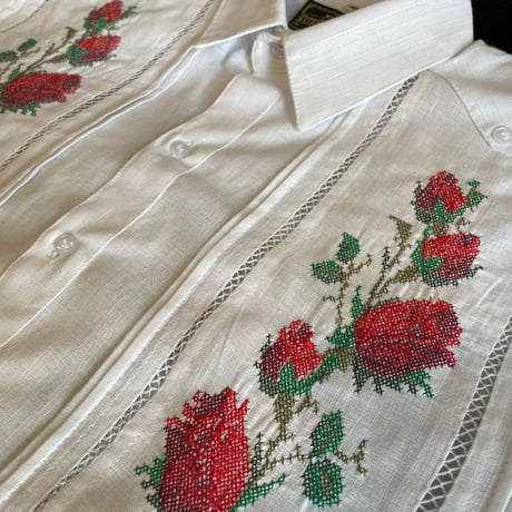 【長袖】【 ESG-W10L-WR 】【薔薇 】【 L/S GUAYAMISA 】【 ROSA 】【 WHITE x RED 】【 白 x 赤 】