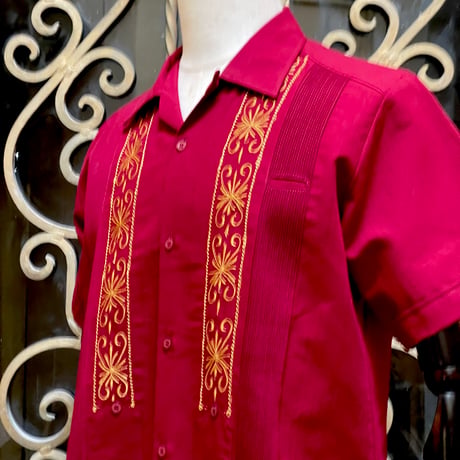 【2027年7月31日までにお届け】【受注生産】【半袖】【 ESG-01S-BUG 】【 S/S GUAYABERA 】【 REJILLADA 】【 BURGUNDY x GOLD 】