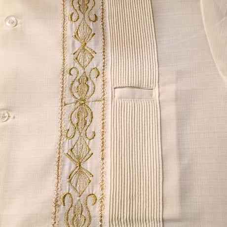 【長袖】【 ESG-01L-OFG 】【 L/S GUAYABERA 】【 REJILLADA 】【 OFF WHITE x GOLD 】【.オフホワイト x 金 】