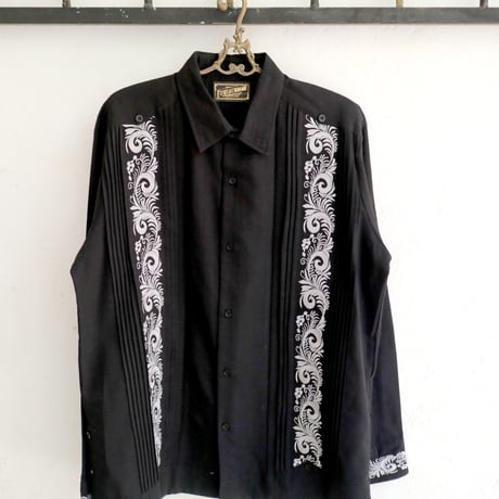 【11月〜12月納期】【受注生産】【長袖】【袖刺繍】【ESG-30L-BS】【 L/S GUAYAMISA】【 BLACK x SILVER 】【 黒 x 銀 】