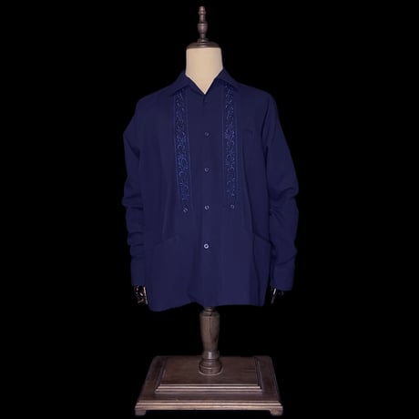 【ESG-20L-N】【REJILLADA 】【L/S GUAYABERA】【NAVY】 【紺】