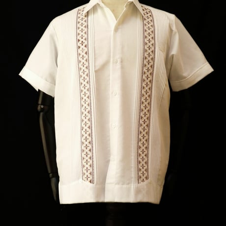 【半袖】【 S/S GUAYAMISA 】【ESG-109S-WBR】【GUAYABERAS COLLI】【CRUZ】【 WHITE x BROWN 】【 白 x 茶色 】