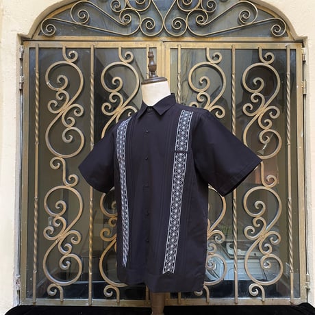 【半袖】【麻の葉柄】【 ESGS-10S-BSI】【 S/S GUAYAMISA ASA 】【BLACKxSILVER】 【黒x銀】
