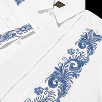 【長袖】【袖刺繍】【ESG-T30L-WBL】【 L/S GUAYAMISA 】【WHITEx BLUE】【白x青】