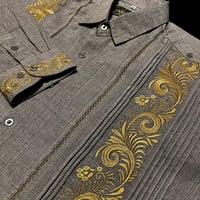 【受注生産】【2026年10月〜12月お届け】【長袖】【袖刺繍】【ESG-T30L-GRG】【 L/S GUAYAMISA 】【 GRAY x GOLD】【 グレーx金】