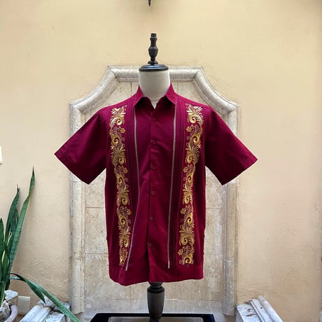 【半袖】【ESG-30S-BUG】【 S/S GUAYAMISA 】【BURGUNDYxGOLD】【臙脂色x金】