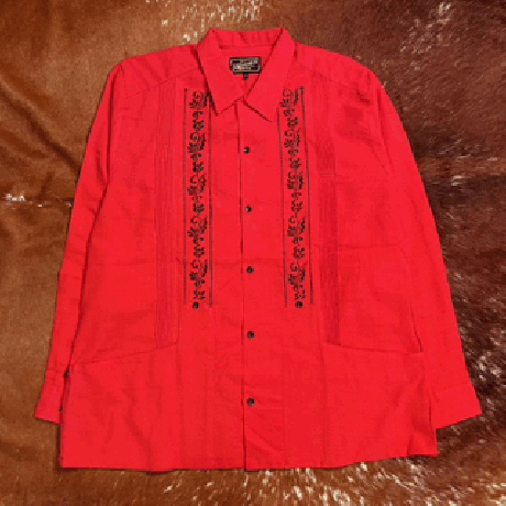 【2027年7月31日までにお届け】【受注生産】【長袖】【 ESG-20L-REB 】【 L/S GUAYABERA 】【 REJILLADA 】【 RED x BLACK 】【 赤 x 黒 】