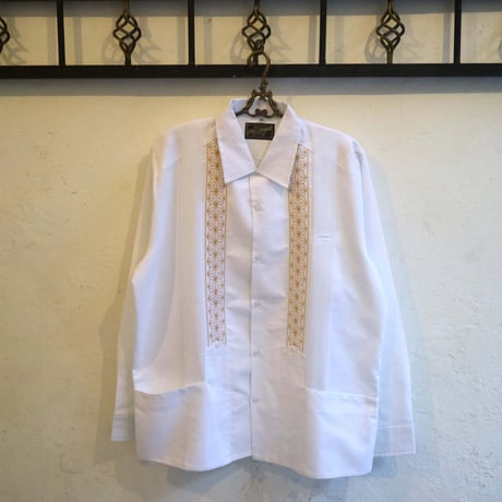【2027年7月31日までにお届け】【受注生産】【長袖】【 ESGS-04L-WG 】【 L/S GUAYABERA 】【REJILLADA ASA】【麻の葉柄】【 WHITE x GOLD 】