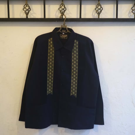 【9月下旬】【予約商品】【長袖】【 ESGS-04L-NG 】【 L/S GUAYABERA 】【 REJILLADA ASA 】【 麻の葉柄 】【 NAVY x GOLD 】【紺x金】