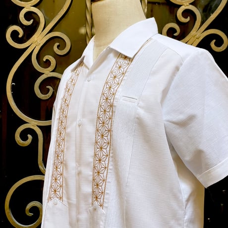 【2027年7月31日までにお届け】【受注生産】【半袖】【 ESGS-04S-WG】【 S/S GUAYABERA 】【 REJILLADA ASA 】【 麻の葉柄 】【 WHITExGOLD 】