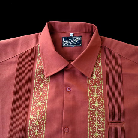 【2027年7月31日までにお届け】【受注生産】【長袖】【 ESGS-04L-ORG 】【 L/S GUAYABERA 】【REJILLADA ASA】【麻の葉柄】【ORANGExGOLD】