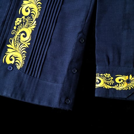 【ご注文日より１年以内にお届け】【受注生産】【長袖】【袖刺繍】【ESG-T30L-NG】【 L/S GUAYAMISA】【 NAVY x GOLD 】【 紺 x 金 】