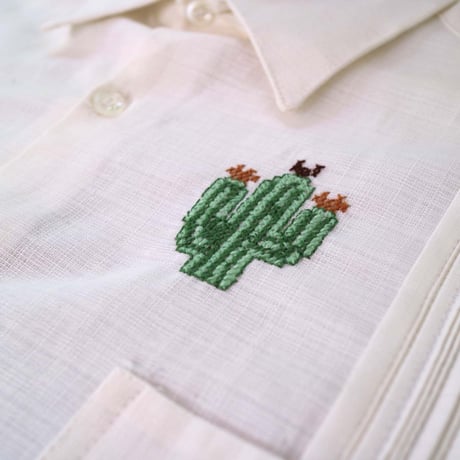 【2027年7月31日までにお届け】【受注生産】【長袖】【CACTUS 手刺繍】【HANDMADE】【CUBANA】】【 ESGP-106L-IV】【 L/S GUAYABERA】【IVORY】