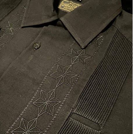 【2027年7月31日までにお届け】【受注生産】【半袖】【 ESGS-03S-B 】【 S/S GUAYABERA 】【 REJILLADA MOTA 】【 麻の葉柄 】【 BLACK 】【黒】