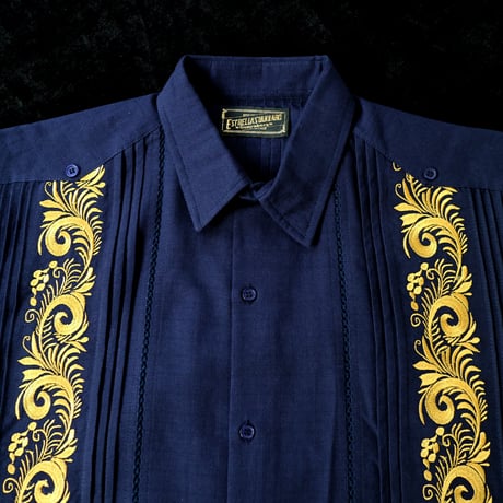 【ご注文日より１年以内にお届け】【受注生産】【長袖】【袖刺繍】【ESG-T30L-NG】【 L/S GUAYAMISA】【 NAVY x GOLD 】【 紺 x 金 】