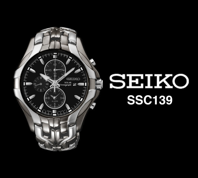 【円高セール】黒い輝き セイコー 海外モデル ソーラー100m防水 腕時計