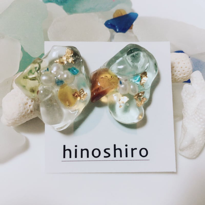 シーグラスと淡水パールのピアス | hinoshiro