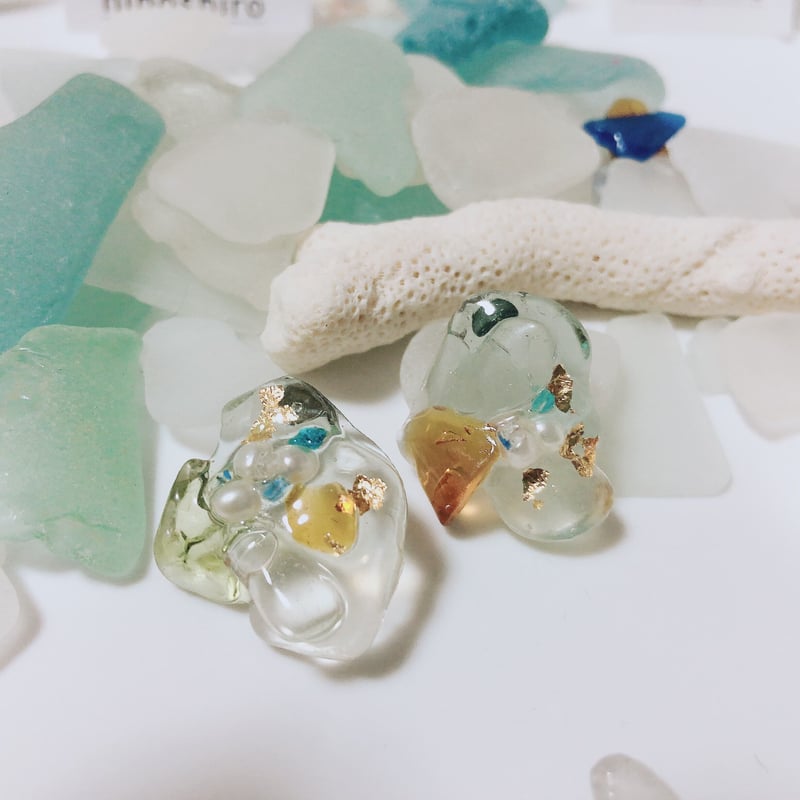シーグラスと淡水パールのピアス | hinoshiro