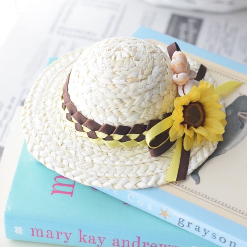 ひまわり麦わら帽子・編みリボン貝殻付き🐚 | m@rihana