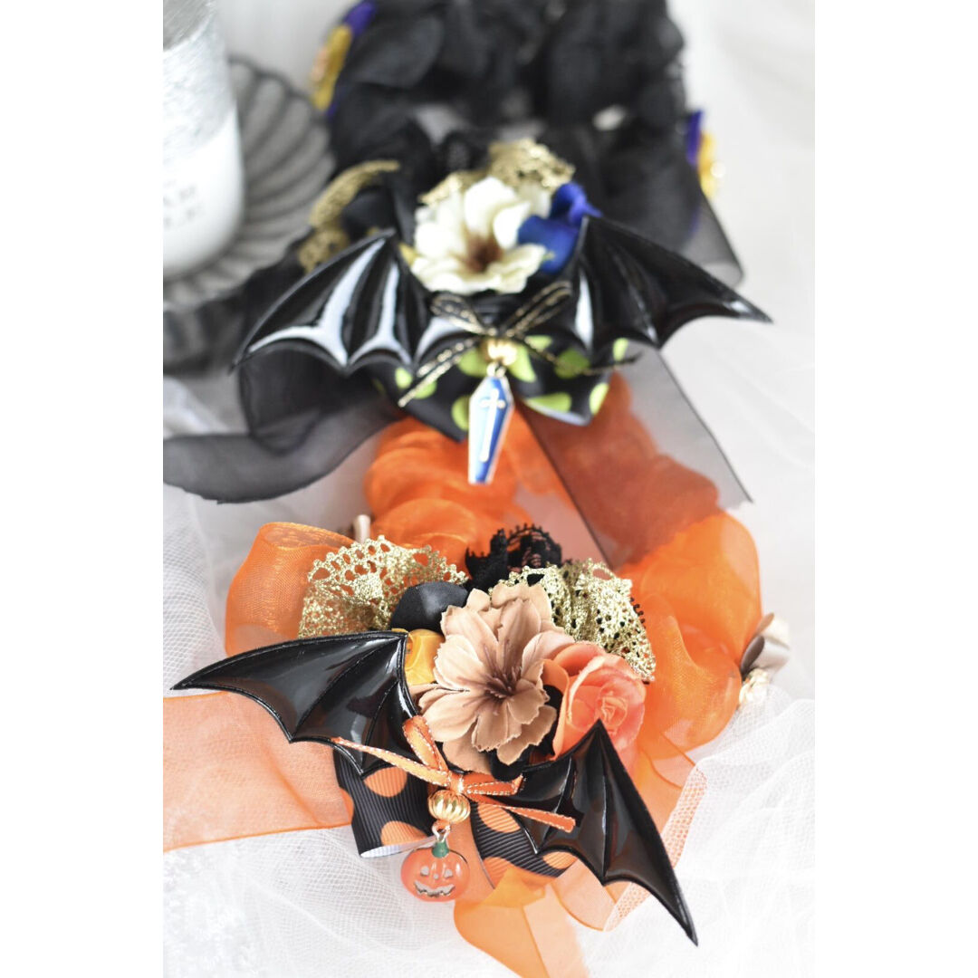 ハロウィン、幅広シュシュ(オレンジ④)わんちゃん猫ちゃん用 ビオラ(オレンジ)幅広シュシュ、わんちゃん猫ちゃん用 幅広