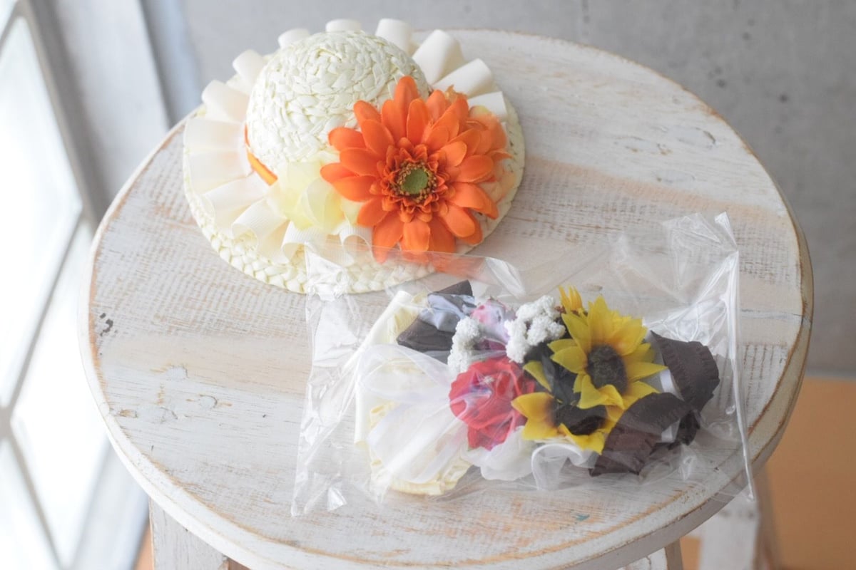 さえら　ポテチーノ　麦わら帽子　お花 さえら ポテチーノ 麦わら帽子 お花