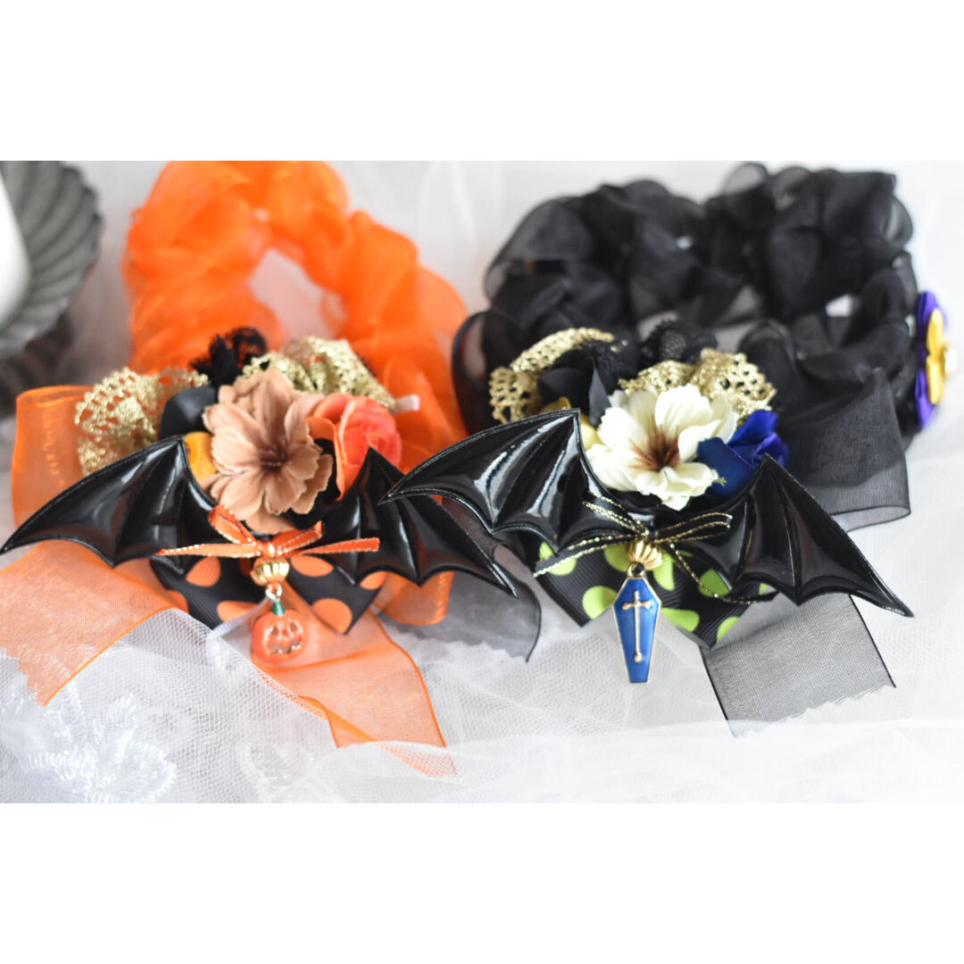 mumu、ハロウィン、幅広シュシュ(パープル①)わんちゃん猫ちゃん用 幅広シュシュ、ハロウィン(パープル①)わんちゃん猫ちゃん用