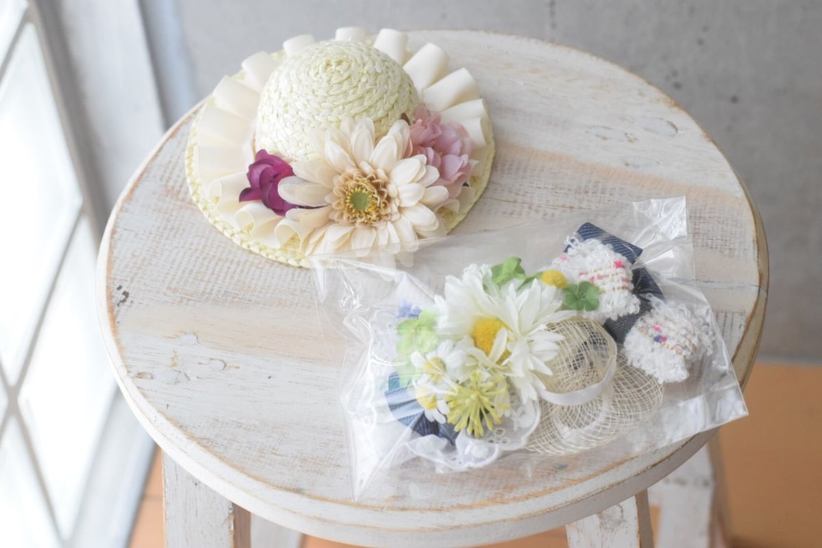 さえら　ポテチーノ　麦わら帽子　お花 お買い得セット】ガーベラ麦わら帽子&チョーカーセット | m@rihana