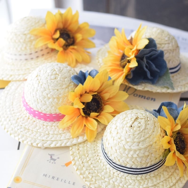 お花の麦わら帽子　3点セット　ペット用 お花の麦わら帽子 3点セット ペット用 お花の麦わら帽子 3点セット