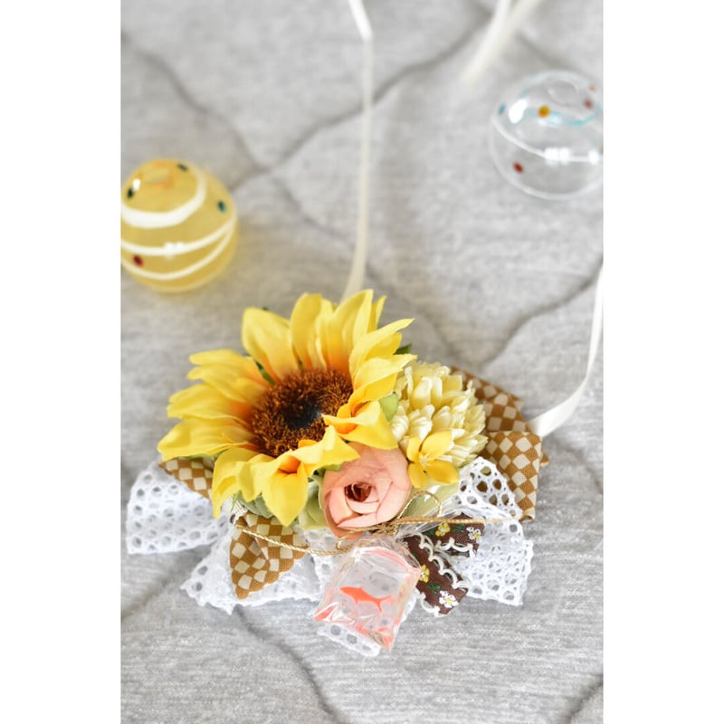 ペット用チョーカー　秋色花柄リボン　くすみカラー　パイナップル　スイカ　ひまわり ペット用チョーカー 秋色花柄リボン くすみカラー パイナップル スイカ