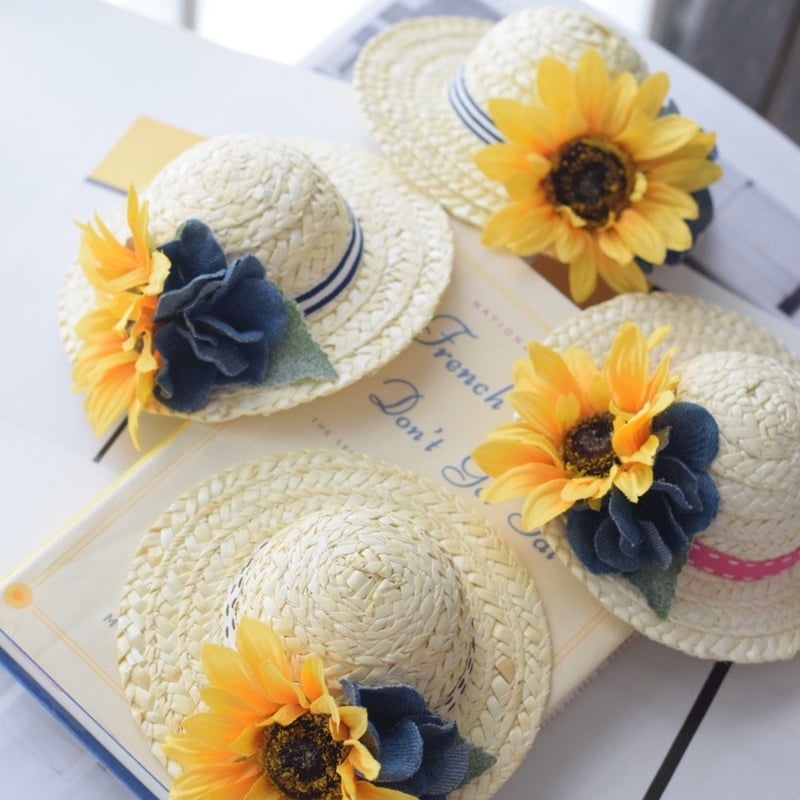 再販】デニム×ひまわり麦わら帽子・ワンちゃん用 | m@rihana