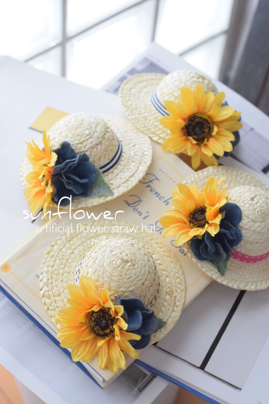 ひまわり☆様❤️秋冬お洋服♡お帽子♡ハンドメイド犬服♡ 再販】デニム×ひまわり麦わら帽子・ワンちゃん用 | m@rihana