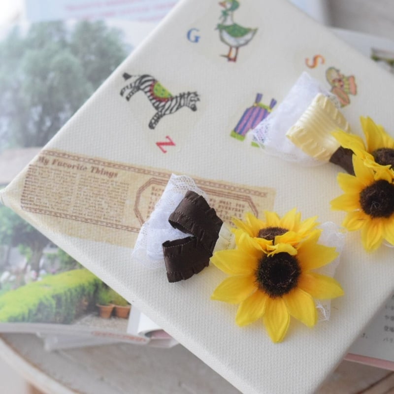 ♡展示品♡ひまわり　バレッタ　レジン　ハンドメイド　押し花 レジン♡新発売のレジンとオススメ押し花で作るヘアバレッタ♡How to