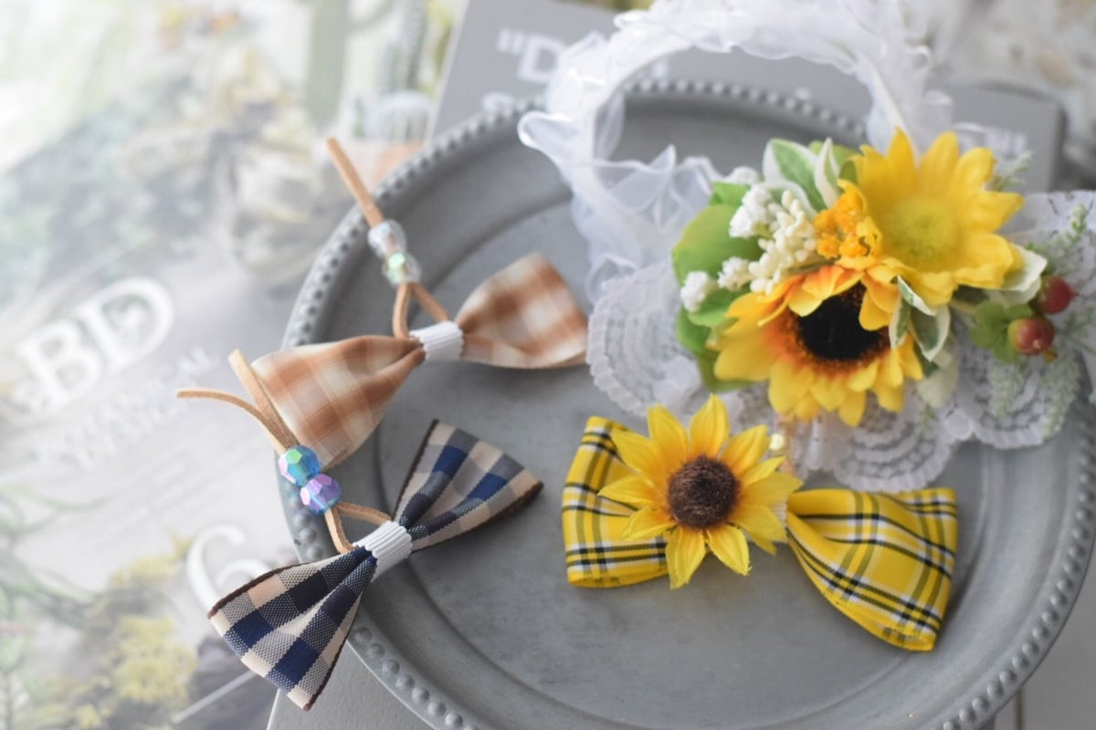 業務用トリミングチョーカー　秋色リボン　スイカ　パイナップル　向日葵　ひまわり 業務用トリミングチョーカー 秋色リボン スイカ パイナップル