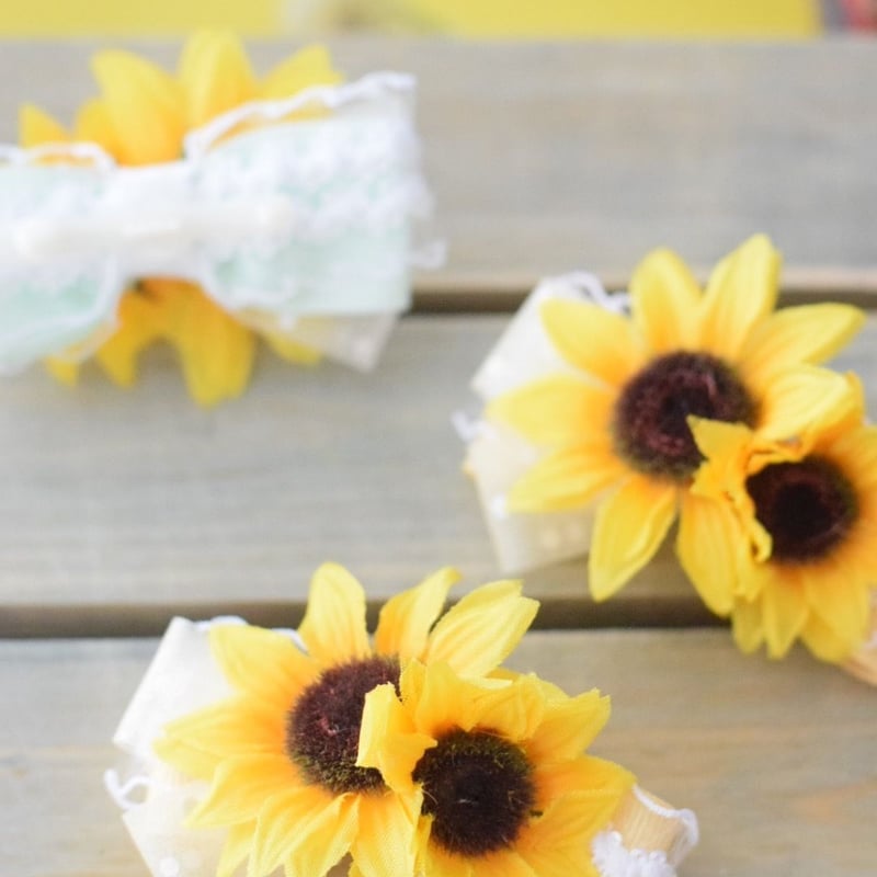 レース&ドットオーガンジーリボンひまわりバレッタ🌻 | m@rihana