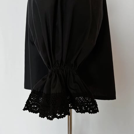 80's Euro Vintage Black Volume Sleeve Tunic Blouse