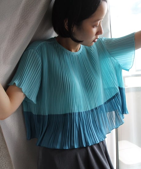 2tone pleats top made in japan