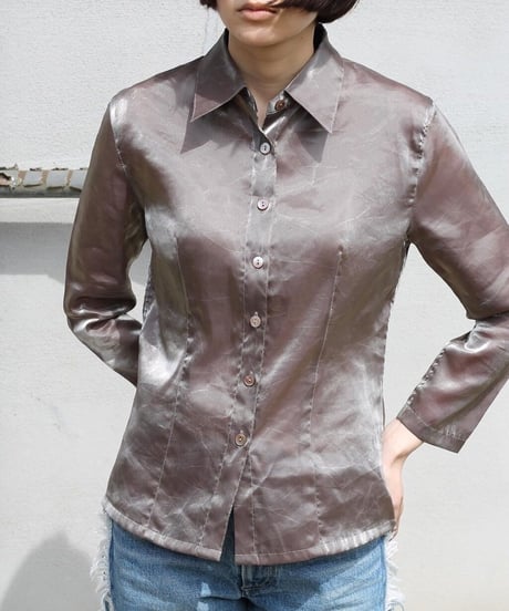 90s hybrid shiny see-through shirt made in japan