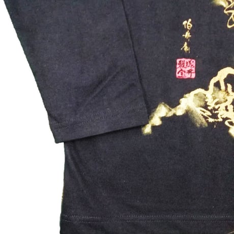 手描きTシャツ  (長袖) 仏画 No.1 蔵王権現 黒 綿生地 (長袖)