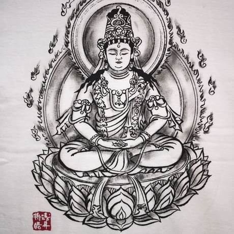 手描きTシャツ 仏画 No.11 大日如来 白