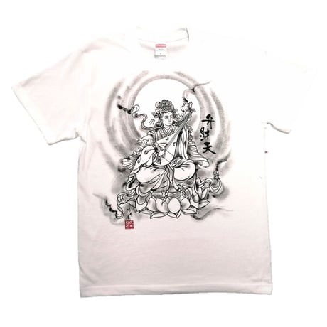 手描きTシャツ 仏画 No.18 弁財天 白
